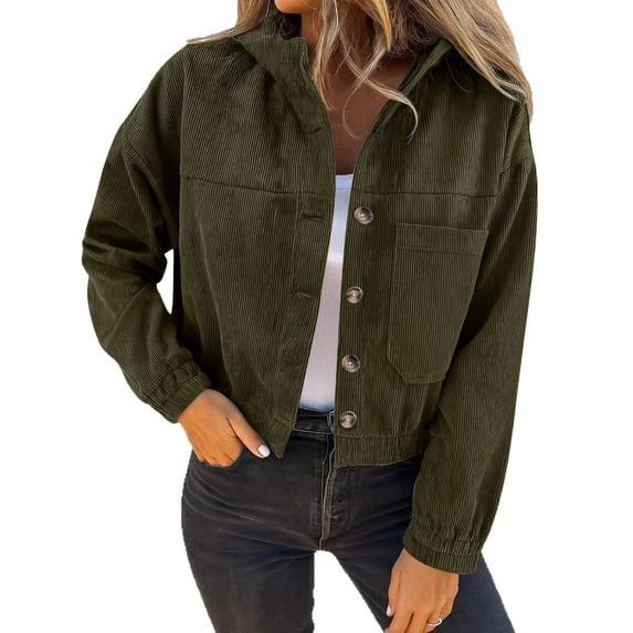 Ladies Long Sleeve Corduroy Coat, Hooded Jacket with Basic Design, Casual Outerwear for Winter Fall
