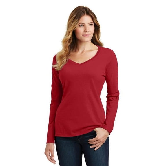 Ladies Long Sleeve Fan Favorite V-Neck Tee, Team Cardinal - Medium