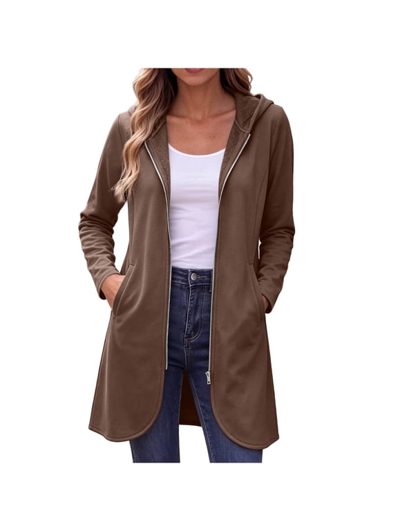 Ladies Long Sleeve Full Zip Up Casual Lightweight Jacket Comfy Longline Cardigans Plain Autumn Winter Daily Wear