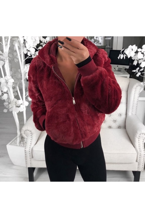 Ladies Long Sleeve Pocket Pure Color Bunny Coat Anorak Jacket Women Suede Jacket Women Ladies Jackets Oversized Jacket Jackets for Women Sides Jacket Jacket Medium Jacket And Windbreaker Women