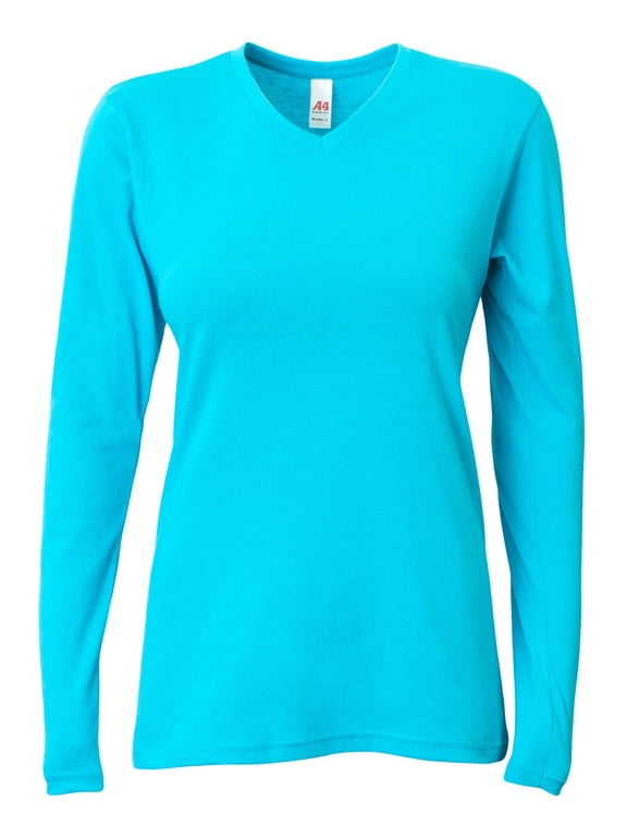 Ladies' Long-Sleeve Softek V-Neck T-Shirt - ELECTRIC BLUE - L