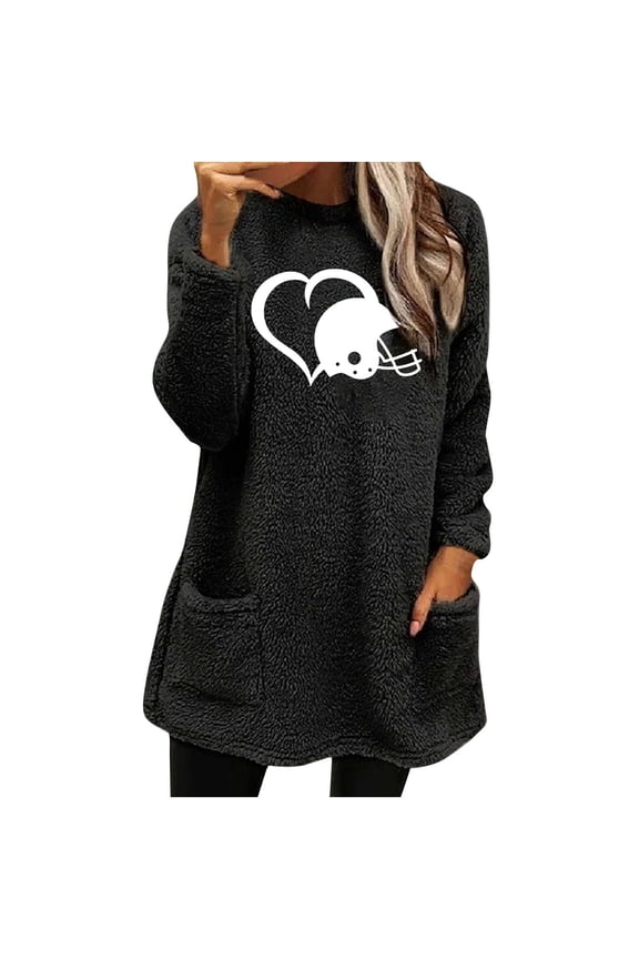 Ladies Long Sleeve Tops Women's Winter Warm Fuzzy Crewneck Sweatshirt Faux Fleece Pullover Coat Outwear Loungewear Tunic Tops Sweater Plus Size Western Tops for Women