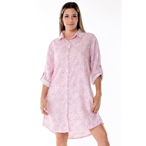 Ladies Long Sleeves Linen Dress w/Collar, Button Down Front & Pockets