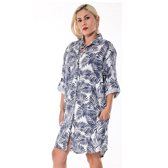 Ladies Long Sleeves Linen Dress w/Collar, Button Down Front & Pockets