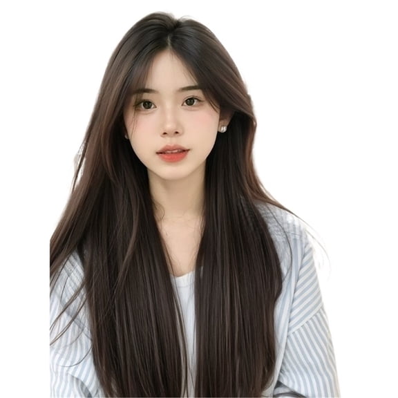 Ladies' Long Straight Hair, Full Head Wig, Split Into Eight Character Bangs Breathable, lightweight