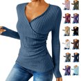 thumbnail image 1 of Ladies Loose Casual Solid Color Pullover With Buttons Long Sleeves And Grooved Knitted Sweater, 1 of 8