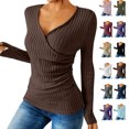 thumbnail image 1 of Ladies Loose Casual Solid Color Pullover With Buttons Long Sleeves And Grooved Knitted Sweater, 1 of 8