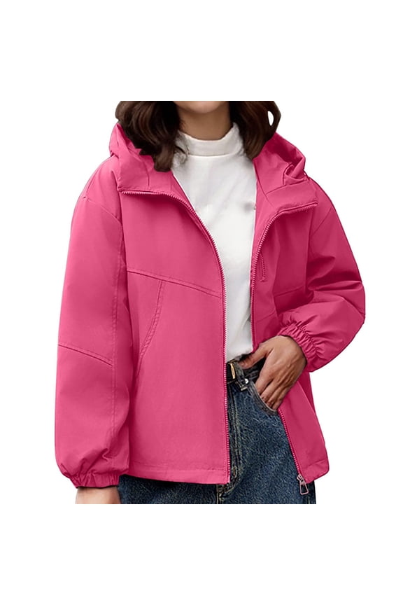 Ladies' Loose Comfortable Hooded Short Cotton Jacket - Casual Fashion Outerwear Fuchsia L