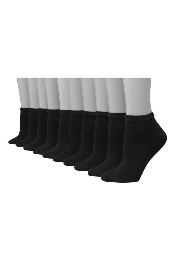 Women's Athletic Low Cut Socks, Full Sole Cushion, 10-Pairs Black 5-9