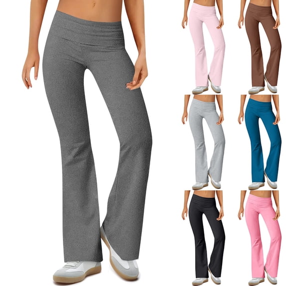 Ladies Low Rise Flare Yoga Pants Solid Color Slim Fit Casual Bootcut Trousers Gray S