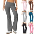 thumbnail image 1 of Ladies Low Rise Flare Yoga Pants Solid Color Slim Fit Casual Bootcut Trousers Pink L, 1 of 9