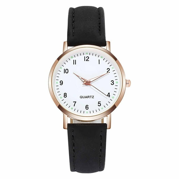 Ladies Luminous Quartz Watch Digital Frosted Leather Watch Gold Edge Dial Skeleton Hands Fashion Elegant Watch