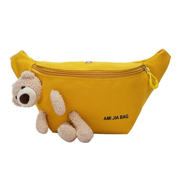 Ladies Luxury Design Cute Bear Canvas Waist Bag Crossbody Chest Bag Banana Hip Purse Fanny Pack YELLOW