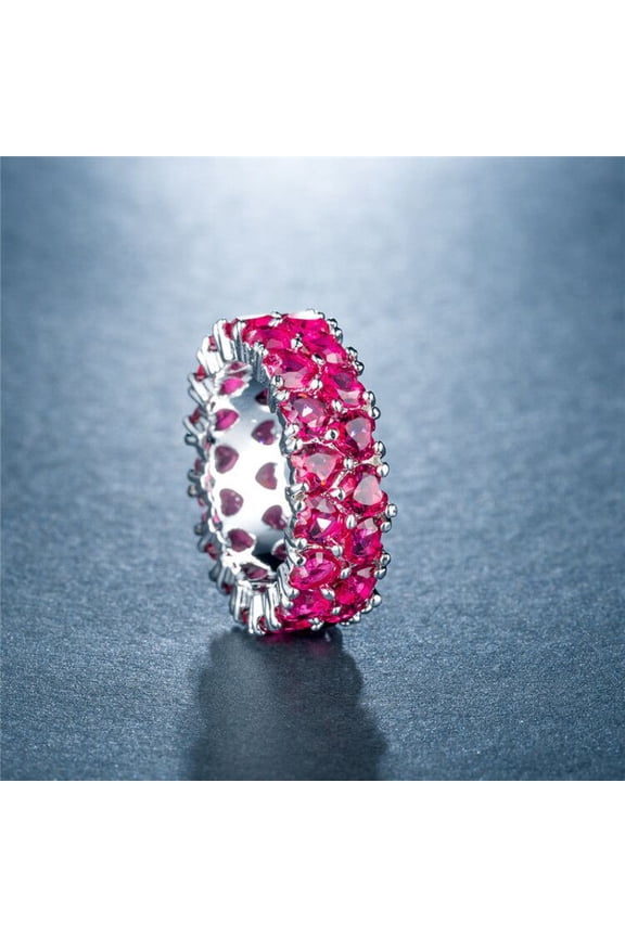 Ladies Luxury Pink Heart Full Diamond Zircon Ring Engagement Bride Jewelry Sound Christmas Gift Cute Ring Sterling Silver Rings