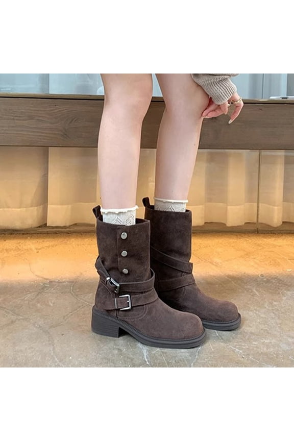 Ladies' Maillard Folding Double Strap Cow Suede Midsole Boots