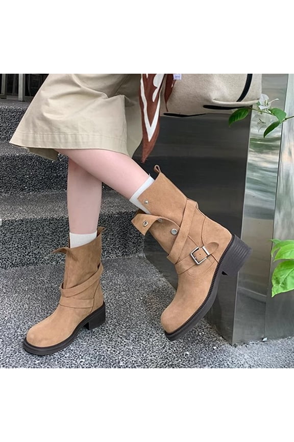 Ladies' Maillard Folding Double Strap Cow Suede Midsole Boots