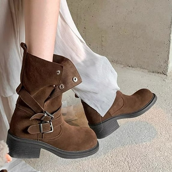 Ladies' Maillard Folding Double Strap Cow Suede Midsole Boots