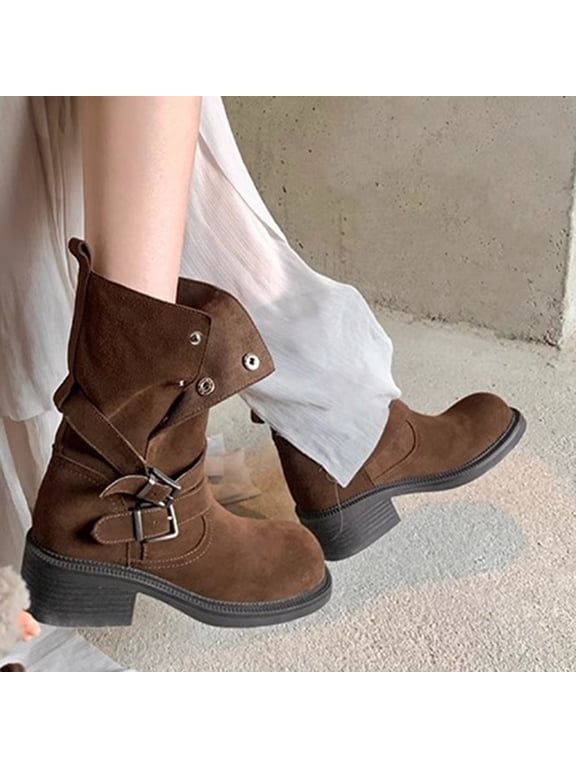 Ladies' Maillard Folding Double Strap Cow Suede Midsole Boots