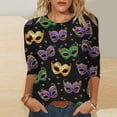 thumbnail image 1 of Ladies Mardi Gras Shirts Funny Graphic Crew Neck Blouses Loose Fitted 3/4 Sleeve Tee Shirt Tunic Pullover Carnival Party T-Shirt Fat Tuesday Tee Tops, 1 of 7