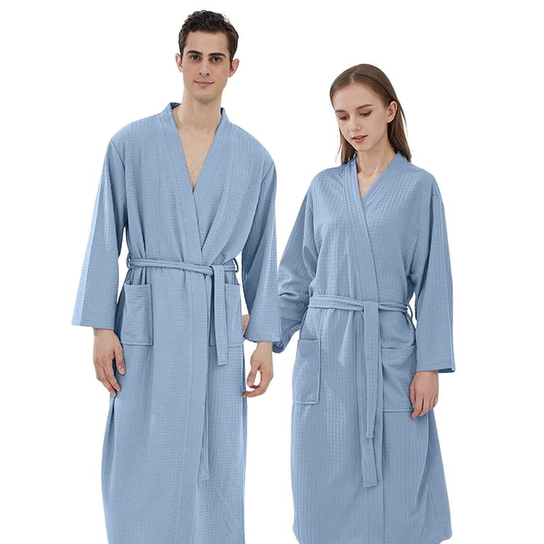 polyester dressing gown Ladies Men Couple Cloth Robe Sleepwear White Blue Polyester Dressing Gown  Kimono Bath Robe Bathrobe For Hotel Home