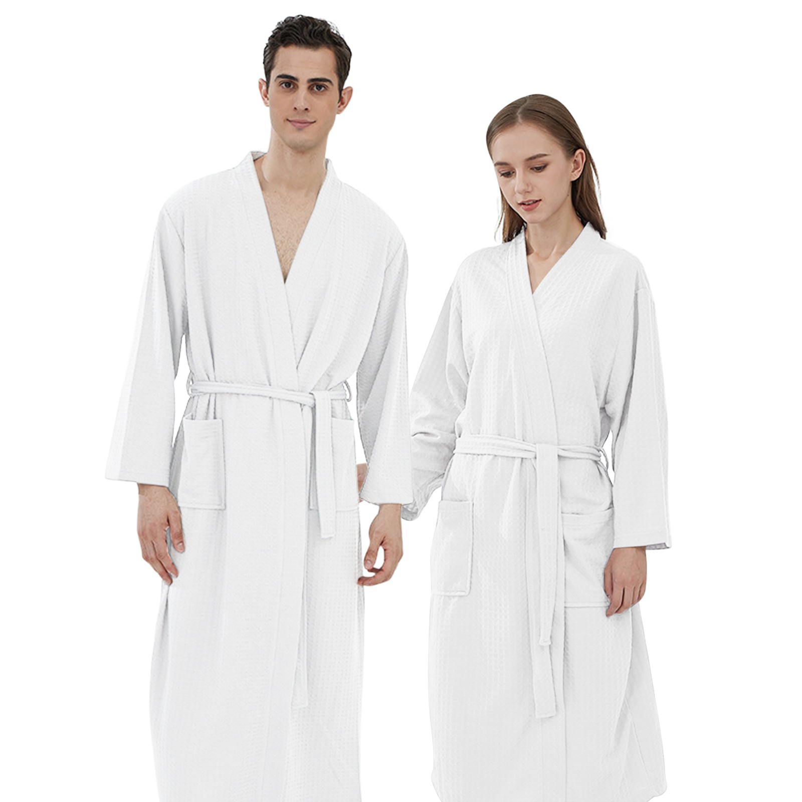 Ladies Men Couple Cloth Robe Sleepwear White Blue Polyester Dressing