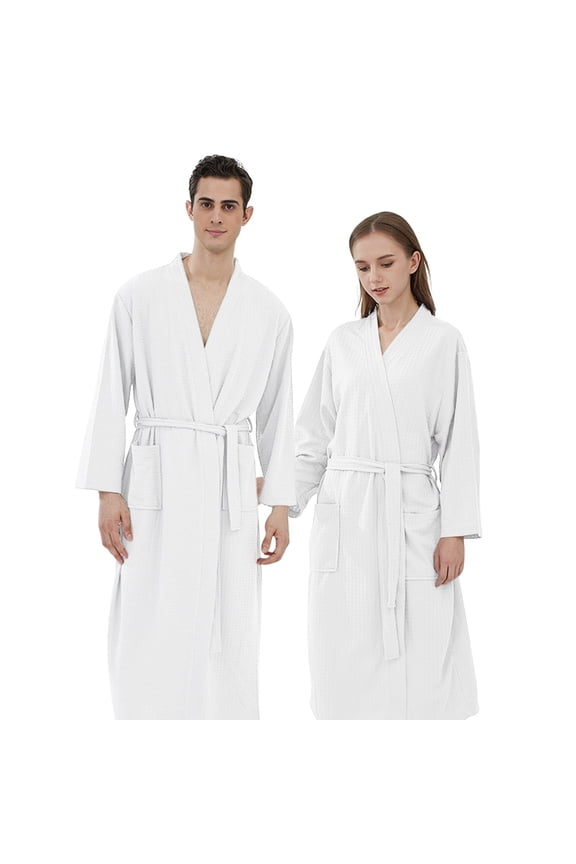 Ladies Men Couple Cloth Robe Sleepwear White Blue Polyester Dressing Gown Kimono Bath Robe Bathrobe For Hotel Home