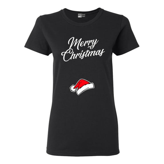 Ladies Merry Christmas Baby Hat Pregnancy Expectant Mom Funny DT T-Shirt Tee