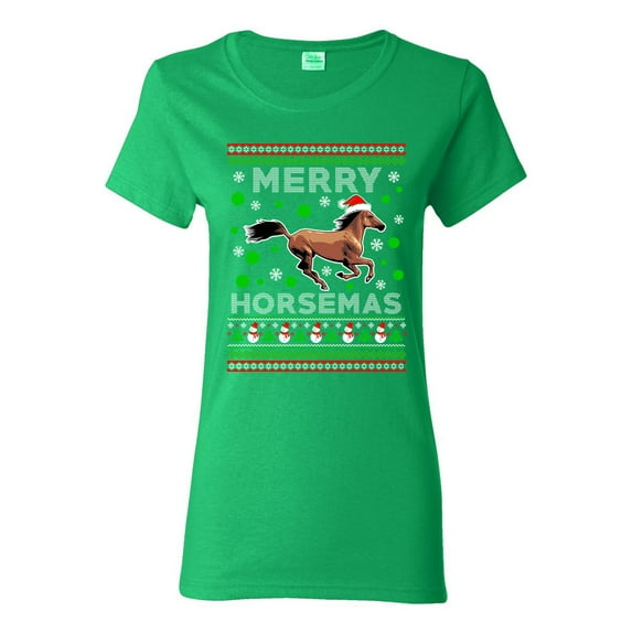Ladies Merry Horsemas Horse Animals Ride Ugly Christmas Funny DT T-Shirt Tee