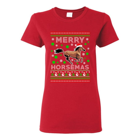 Ladies Merry Horsemas Horse Animals Ride Ugly Christmas Funny DT T-Shirt Tee