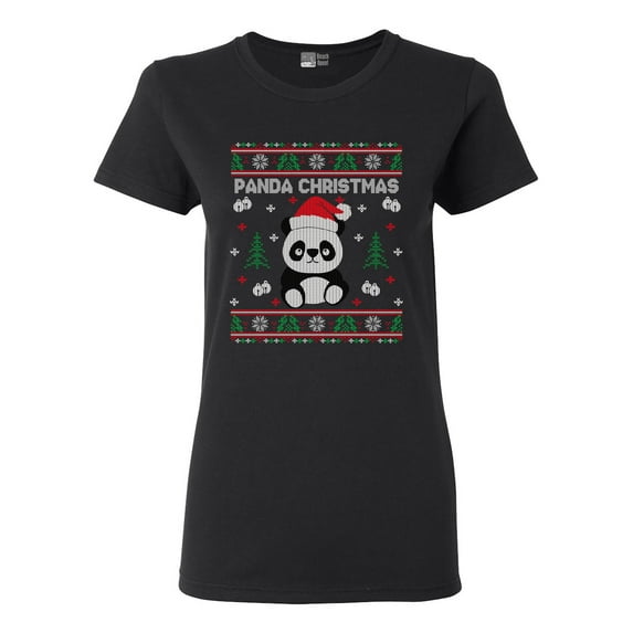 Ladies Merry Panda Christmas Cute Bear Funny DT T-Shirt Tee
