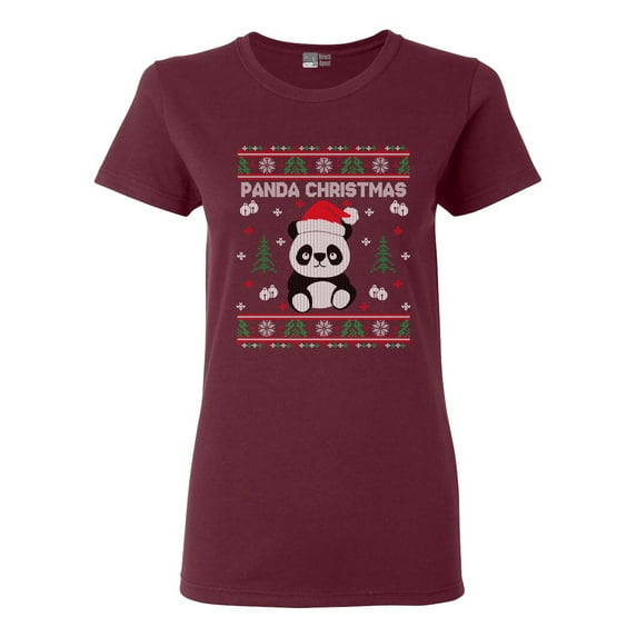 Ladies Merry Panda Christmas Cute Bear Funny DT T-Shirt Tee