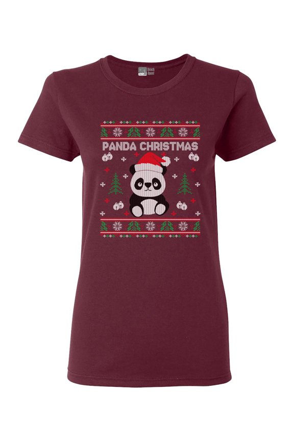 Ladies Merry Panda Christmas Cute Bear Funny DT T-Shirt Tee