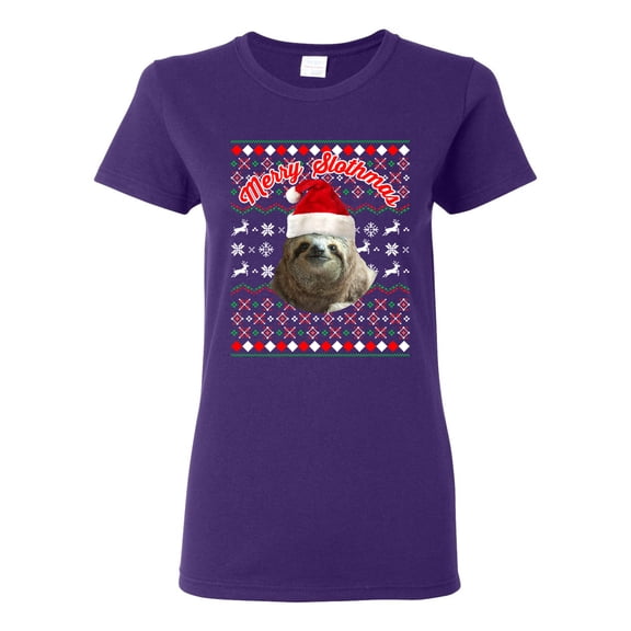 Ladies Merry Slothmas Sloth Animals Ugly Christmas Funny DT T-Shirt Tee