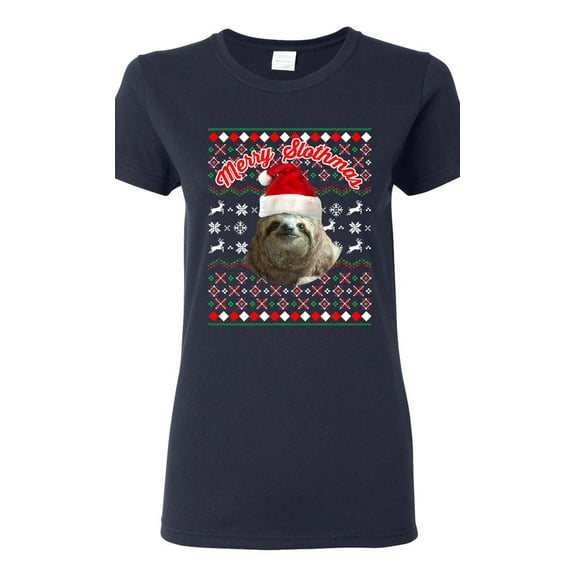Ladies Merry Slothmas Sloth Animals Ugly Christmas Funny DT T-Shirt Tee