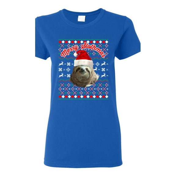 Ladies Merry Slothmas Sloth Animals Ugly Christmas Funny DT T-Shirt Tee