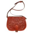 thumbnail image 1 of Ladies Mesa Leather Custom Hand Tooled Flap Saddle Crossbody Bag, Tan, 1 of 1