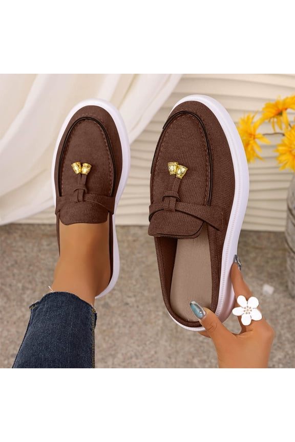 Ladies' Metal-Decorated Loafers And Mules, Comfortable And Easy To Wear, Suitable for Daily Commuting, Cafe Casual, and Office Casual Looks