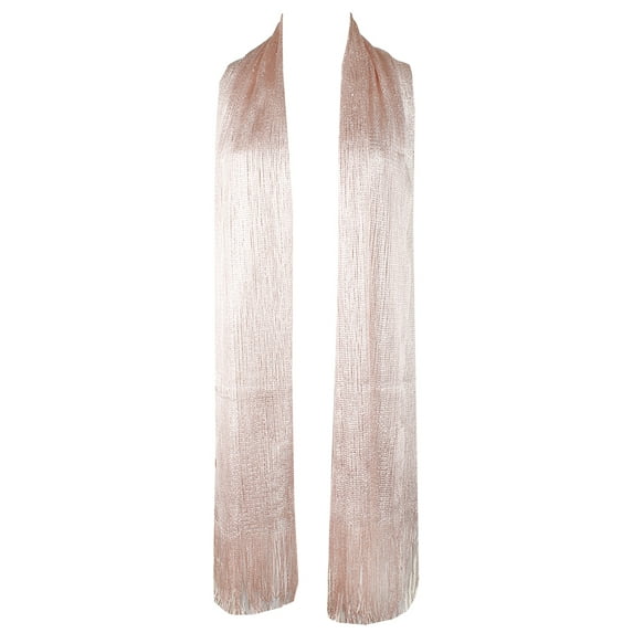 Ladies Metallic Shimmery Fringed Mesh Evening Scarf Blush