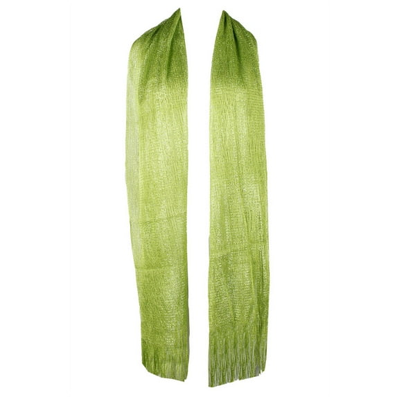 Ladies Metallic Shimmery Fringed Mesh Evening Scarf Lime Green