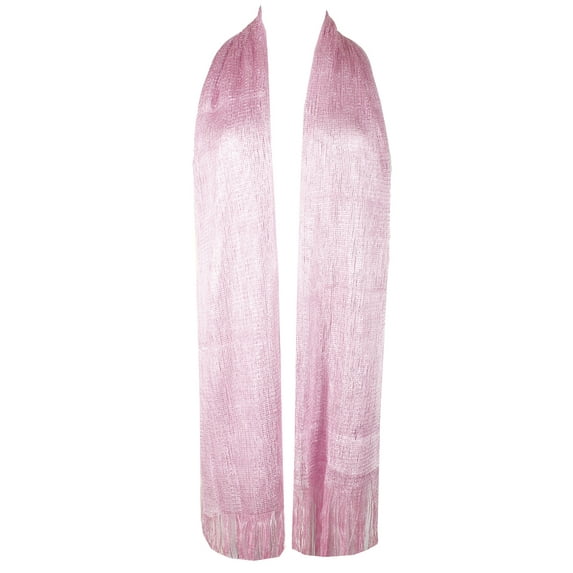 Ladies Metallic Shimmery Fringed Mesh Evening Scarf Pink
