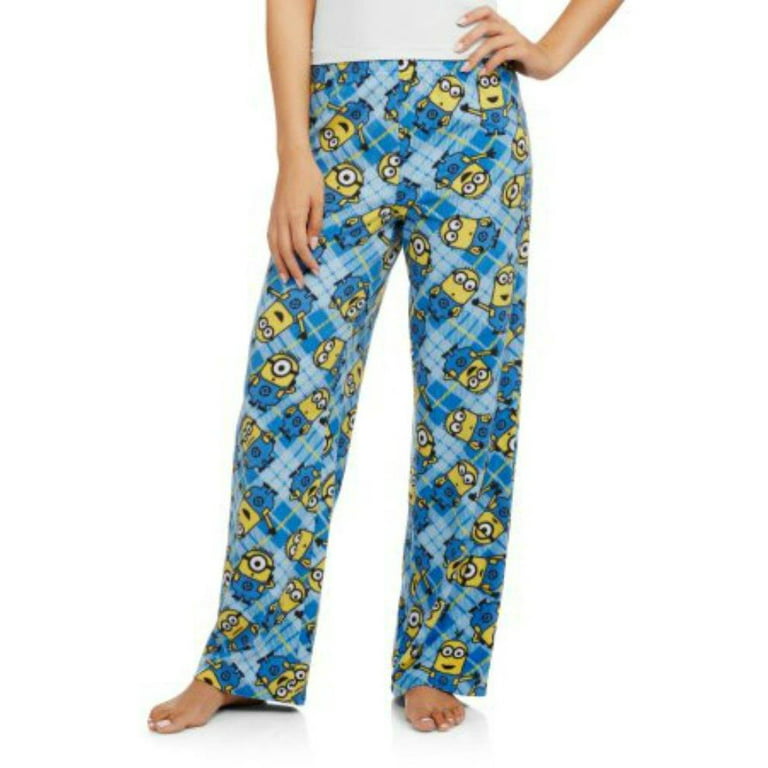 Ladies Micro Fleece Minions Plaid Pajama Lounge Sleep Pant, Blue, Size:  X-Large