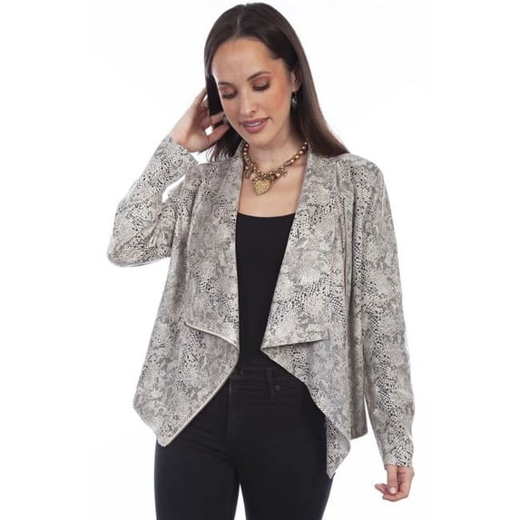 Ladies Microfiber Shirt & Jacket with Snake Print, Beige - Extra Large