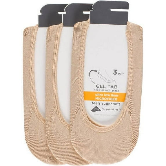 Ladies Microfiber Ultra Low Cut Liner With Gel Tab, 3 Pairs