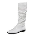 thumbnail image 1 of Xiaoxatg Ladies Mid-Calf Boots Fashionable Solid Color Leather Wrinkled Pointed Toe Flat Long Boots for Women 9.5 White, 1 of 9