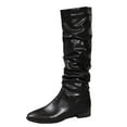 thumbnail image 1 of Xiaoxatg Ladies Mid-Calf Boots Fashionable Solid Color Leather Wrinkled Pointed Toe Flat Long Boots for Women 6.5 Black, 1 of 9
