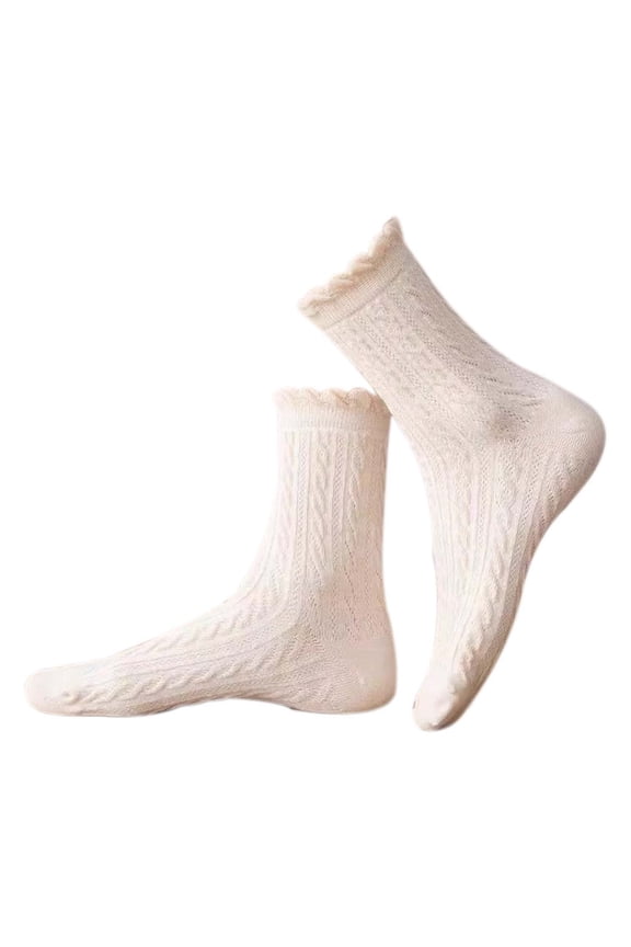 Ladies Mid Socks Cotton Ribbed Fall Socks Soft Comfortable Everyday Wear With Scalloped Edges For Autumn Warmth Cozy Pile Lined Breathable Boot Socks