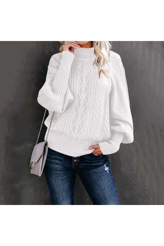 Ladies Mid Neck Sweater Loose Long Sleeve Knit Solid Color Sweater Pullover Top Nylon Sweatshirt Turtleneck for Women Air Overs Extra Large Sweatshirt V Neck Sweater Men Workout Sweaters Sweater