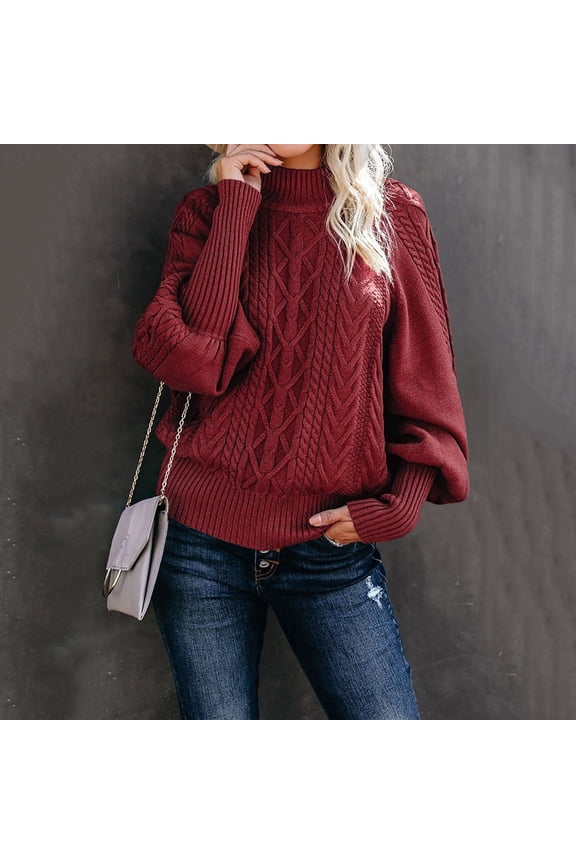 Ladies Mid Neck Sweater Loose Long Sleeve Knit Solid Color Sweater Pullover Top Nylon Sweatshirt Turtleneck for Women Air Overs Extra Large Sweatshirt V Neck Sweater Men Workout Sweaters Sweater