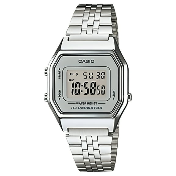 Ladies Mid-Size Silver Tone Digital Retro Watch LA-680WA-7DF