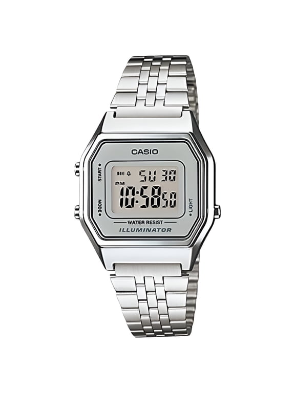 Ladies Mid-Size Silver Tone Digital Retro Watch LA-680WA-7DF